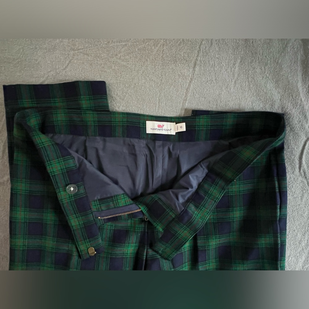 Like New Vineyard Vines Womens Ankle Pants Blue Green Plaid Wool Blend Size 10 - Picture 4 of 5